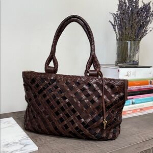 Brown Woven suede and leather Tote Bag